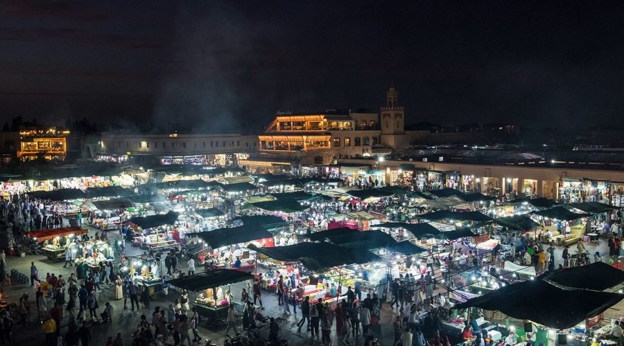 Marrakech square and food stalls night view